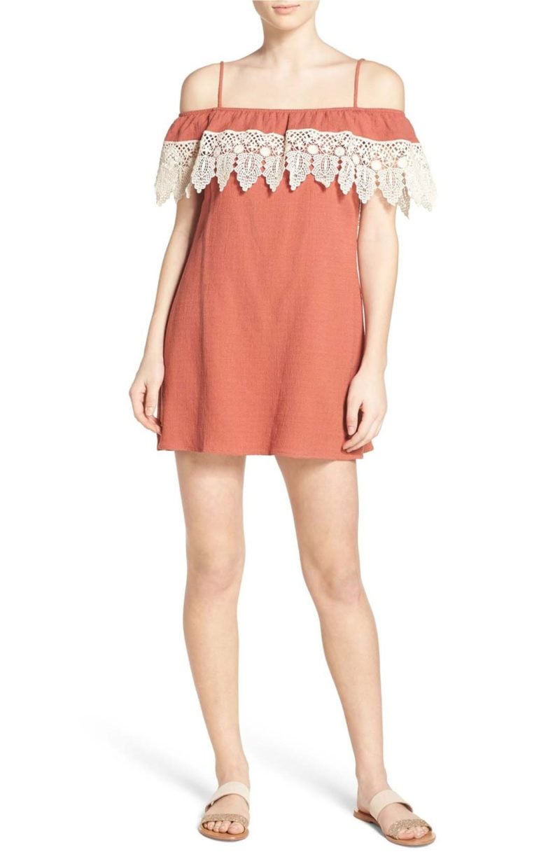 L SPACE Afterflow Lacy Off The Shoulder Cover-Up Dress Sahara off the shoulder beach cover ups spring break 2017