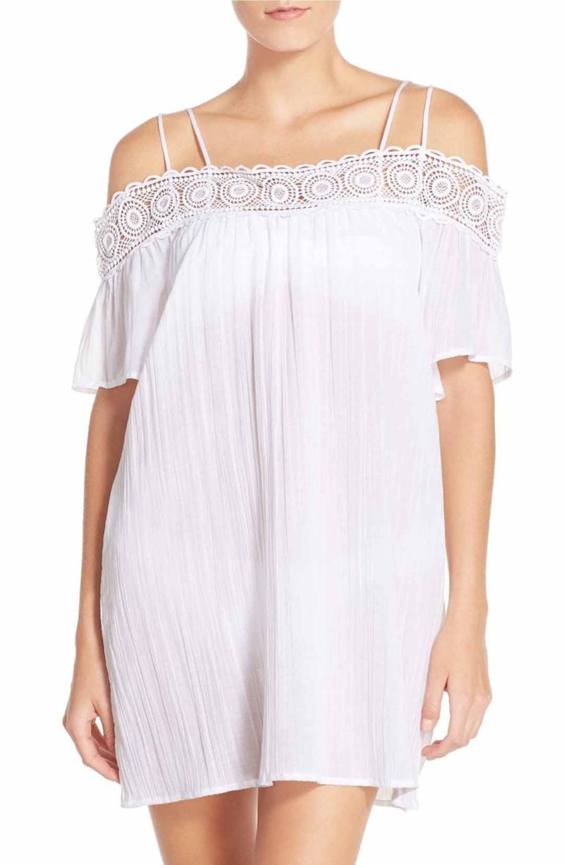 LA BLANCA 'Island Fare' Cotton Cover-Up Slipdress Crochet Trim White off the shoulder beach cover ups for spring break 2017