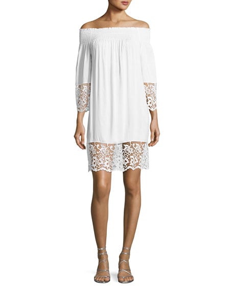 Lise Charmel Plage et Ville Off-the-Shoulder Lace-Trim Dress White off the shoulder beach cover ups for spring break 2017