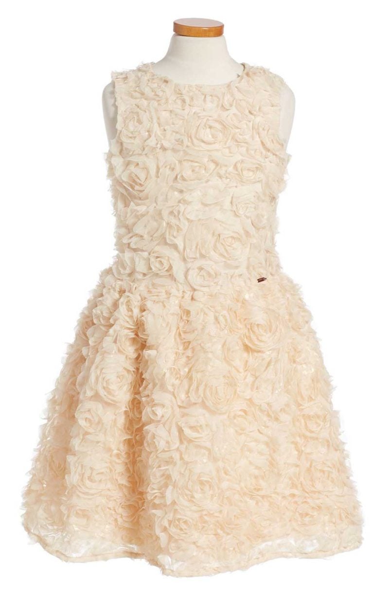 MARCIANO Rosette Foil Fit & Flare Dress Fantasy Roses Gold easter dresses for tween girls 2017