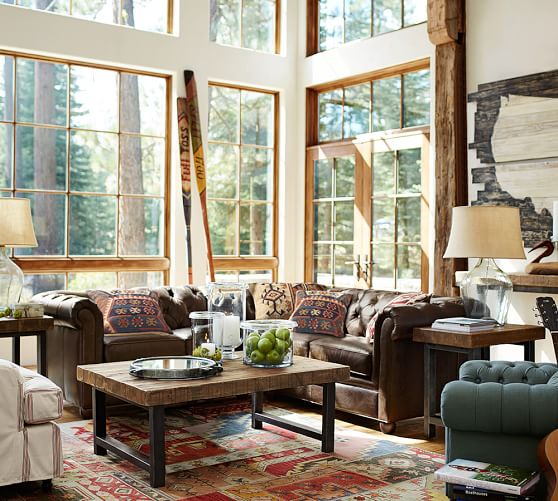 Pottery Barn CHESTERFIELD LEATHER SOFA WITH CHAISE SECTIONAL Pottery Barn Sale pottery barn sale
