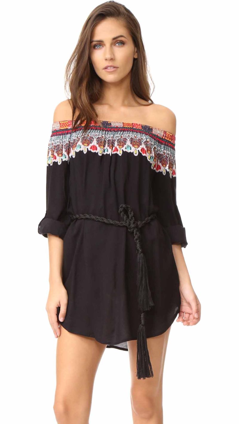 Red Carter Bohemian Breeze Off Shoulder Cover Up Black Multi off the shoulder beach cover ups spring break