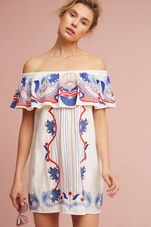 Red Carter Embroidered Off-The-Shoulder Cover-Up White off the shoulder beach cover ups for spring 2017