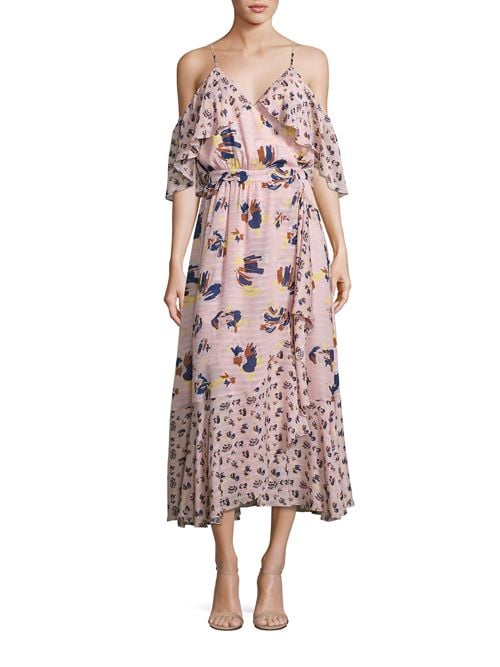 Tanya Taylor Silk Printed Cold-Shoulder Midi Dress Rose Multi cold shoulder maxi dresses