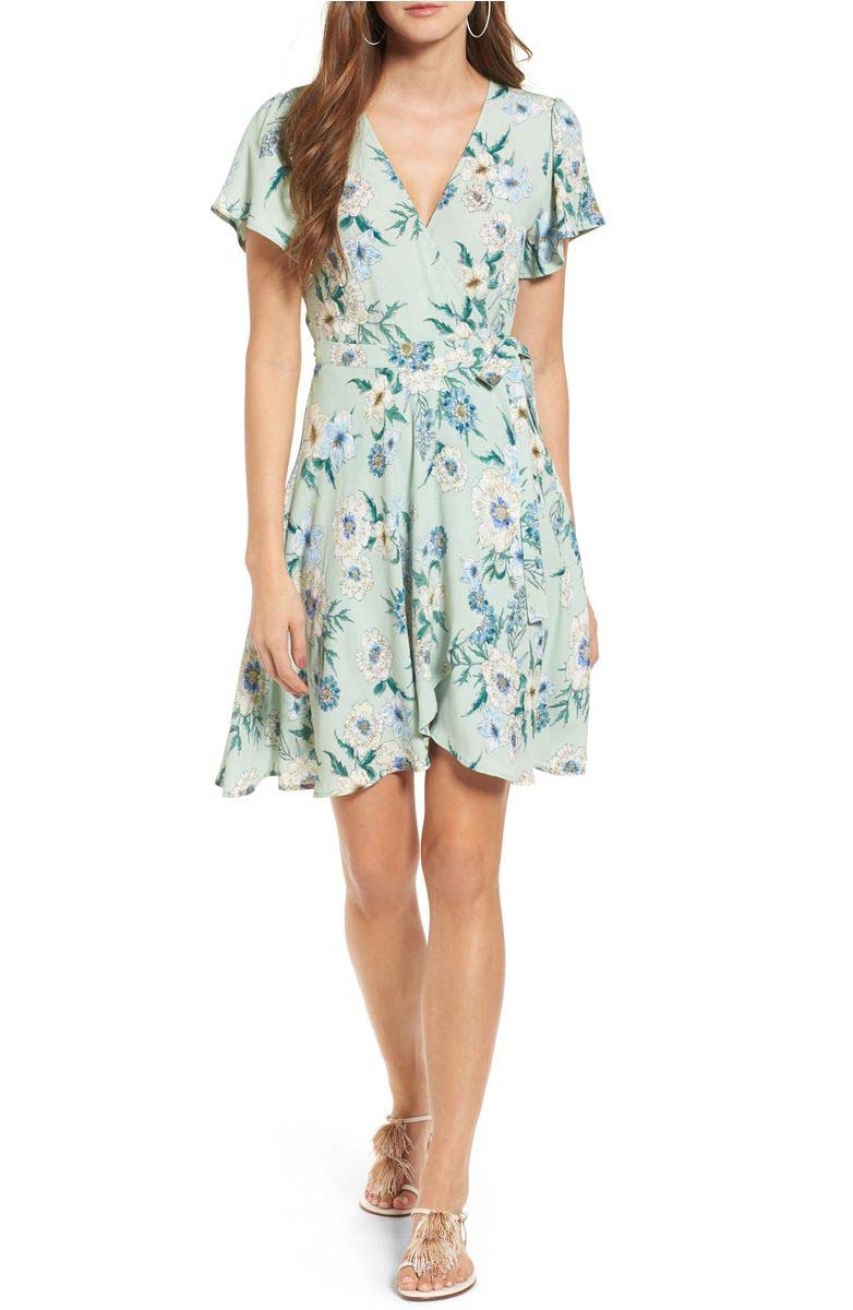 ASTR THE LABEL ASTR Floral Print Wrap Dress Aqua Floral print dresses
