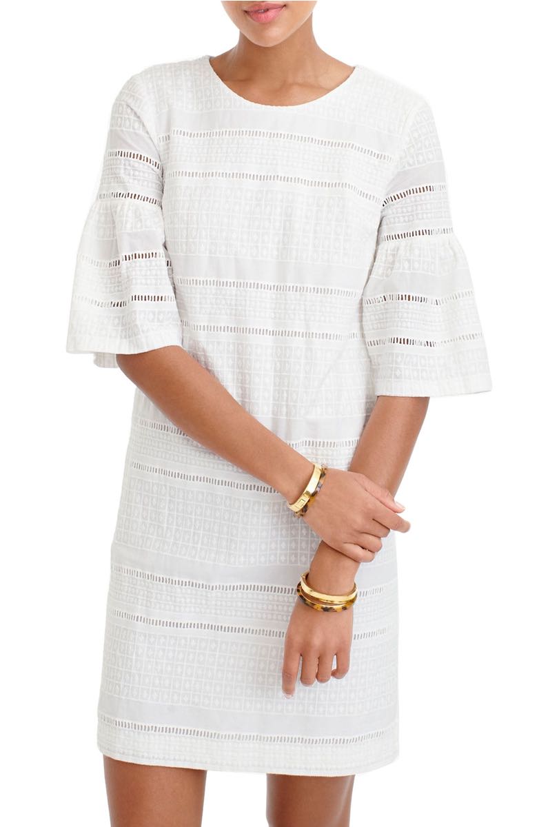 J.CREW Flutter Sleeve Eyelet Shift Dress White bell sleeve dresses