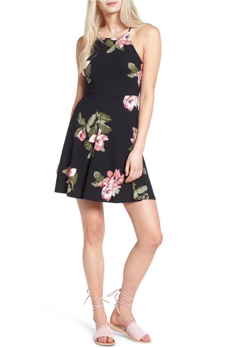 LUSH Ava Skater Dress Black Pink Floral Print dresses spring 2017