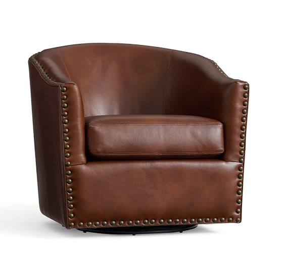 Pottery Barn HARLOW LEATHER SWIVEL ARMCHAIR pottery barn sale