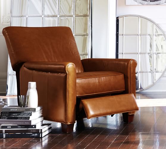 Pottery Barn IRVING LEATHER RECLINER Bourbon pottery barn sale
