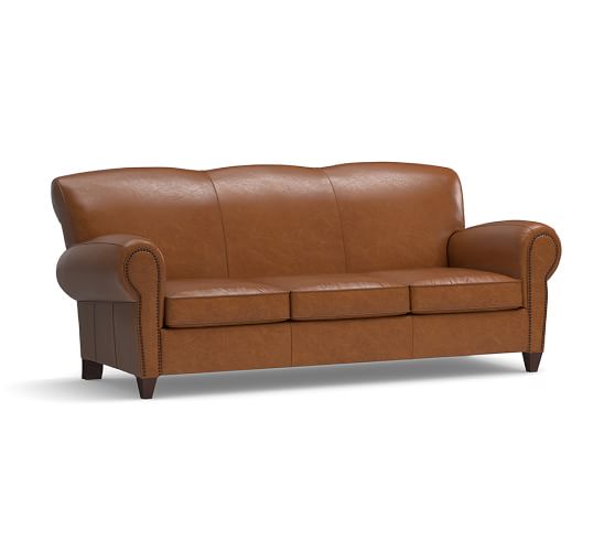 Pottery Barn MANHATTAN LEATHER SOFA WITH NAILHEADS sale pottery barn sale