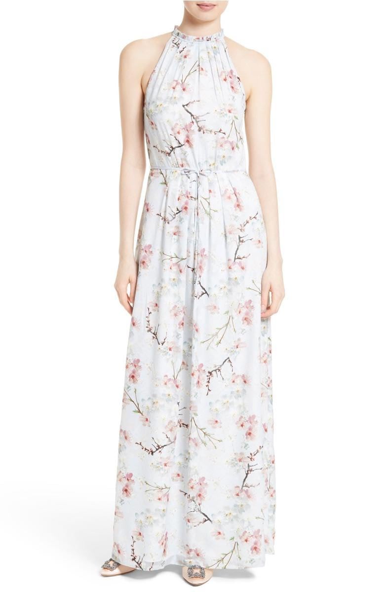 TED BAKER LONDON Elynor Floral Print Maxi Dress Light Grey floral print dresses spring 2017