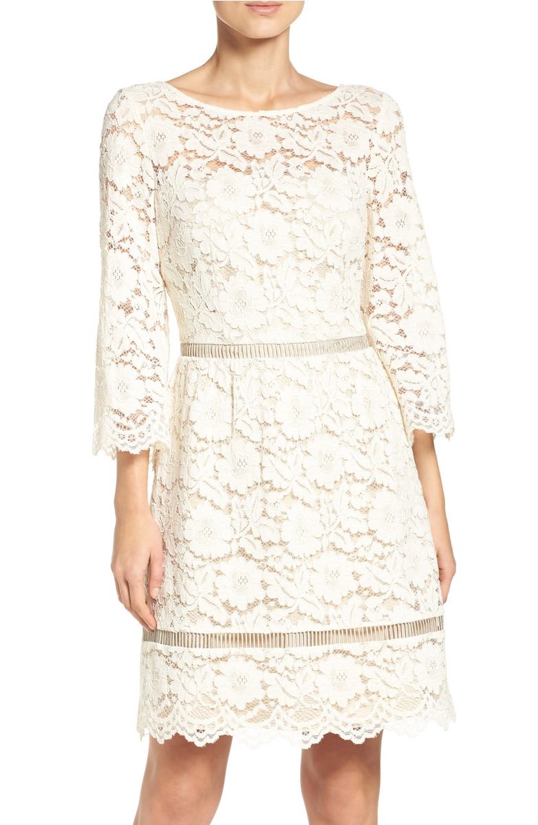 VINCE CAMUTO Lace Fit & Flare Dress Ivory bell sleeve dresses kentucky derby party