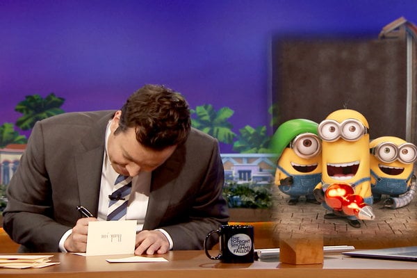 Watch Jimmy Fallon write thank you notes to Minions, waterslides, Old Bay seasoning, hammocks and more on the Friday, April 7, 2017 episode of the Tonight show live from Orlando, Florida!
