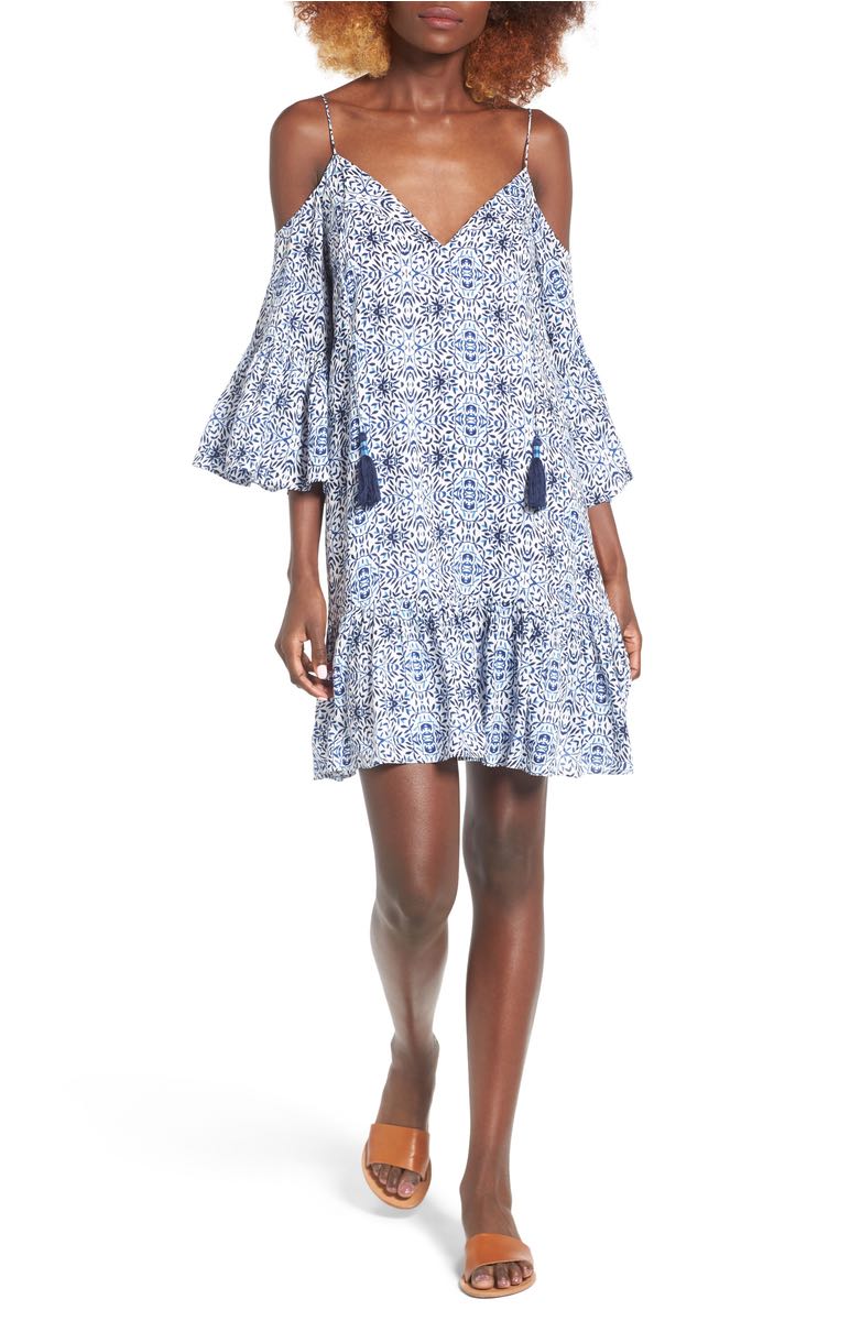 COOPER & ELLA Mirella Cold Shoulder Minidress Leafy Tile Print casual cold shoulder dresses summer 2017