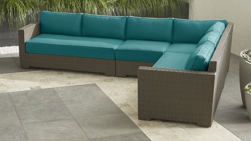 Crate & Barrel Ventura Umber 4-Piece Loveseat Sectional with Sunbrella ® Cushions Bold Turquoise crate and barrel outdoor furniture sale
