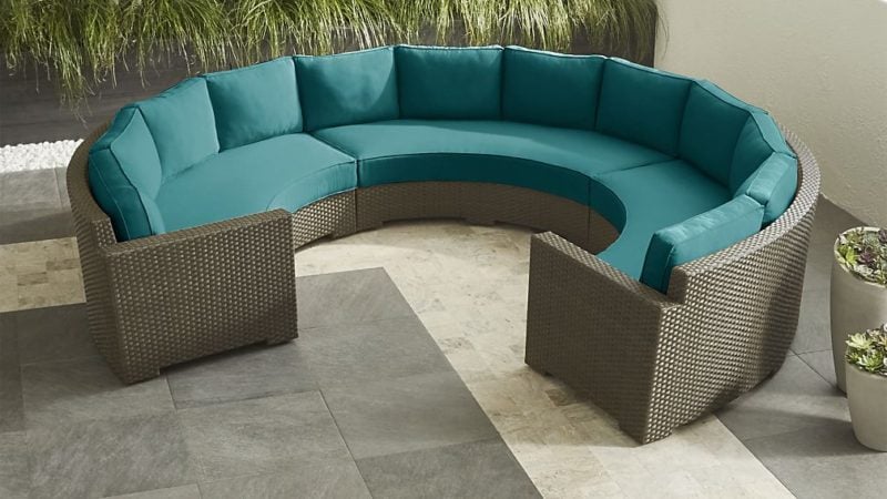 Crate and Barrel Ventura Umber Round Large 3-Piece Sectional with Sunbrella ® Cushions Bold Turquoise crate and barrel outdoor furniture sale