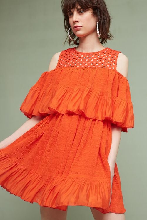 Eva Franco Fiesta Open-Shoulder Mini Dress Tangerine cold shoulder dresses summer 2017