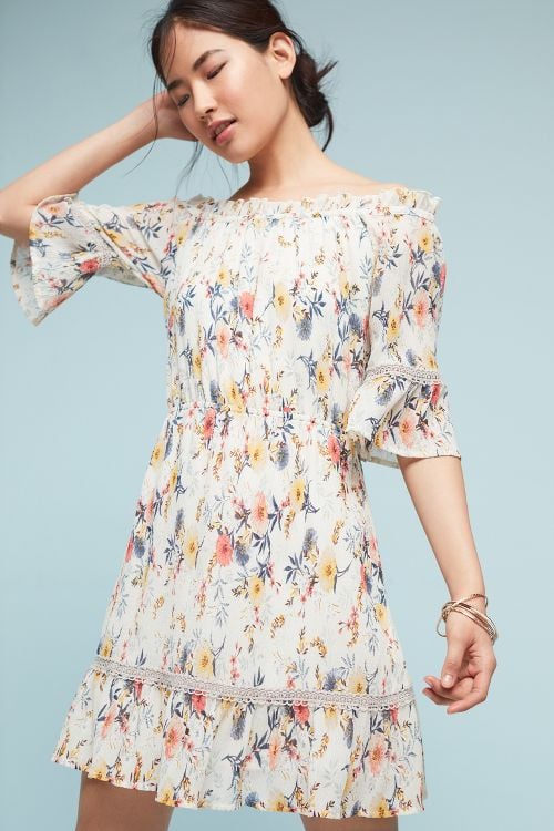 Foxiedox Leona Off The Shoulder Dress Ivory Floral Print ruffle hem dresses summer wedding guest