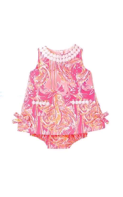 Lilly Pulitzer BABY LILLY SHIFT DRESS Tiki Pink Tappin It Back Small Flamingo lace dresses for baby girls