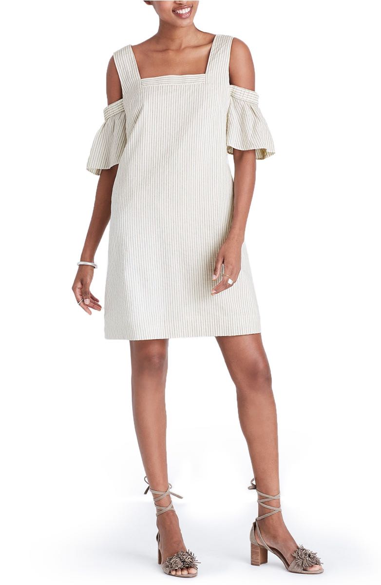 MADEWELL Stripe Cold Shoulder Shift Dress Bleached Linen casual cold shoulder dresses summer 2017