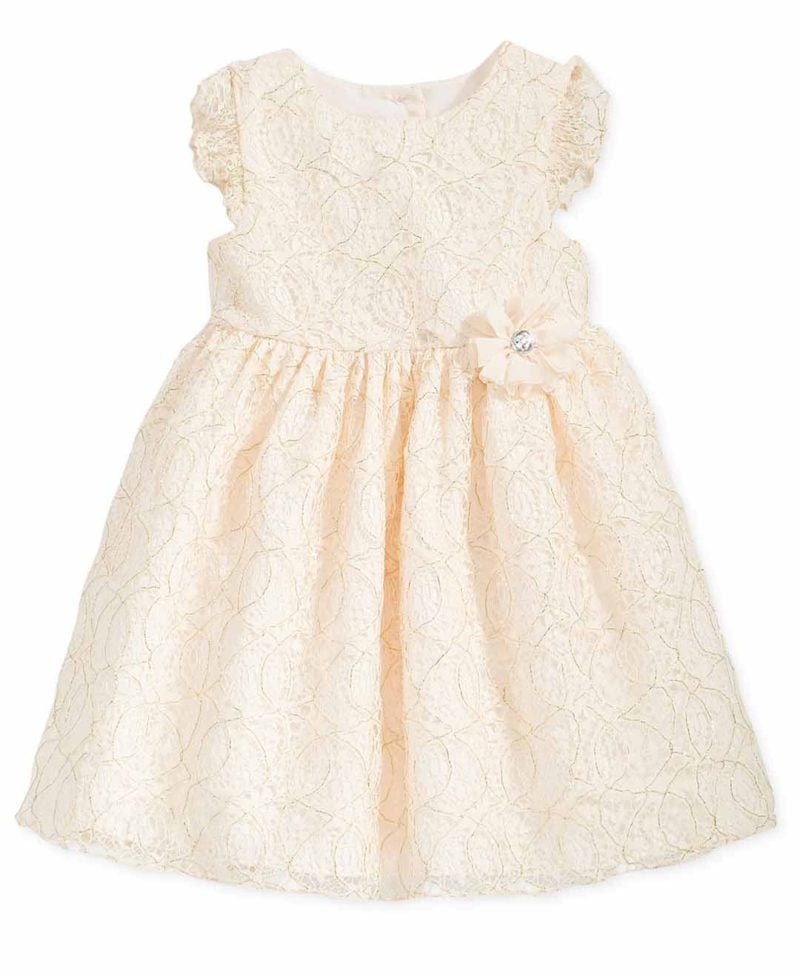 Marmellata Baby Girls' Flutter-Sleeve Lace Dress Ivory Gold lace dresses for baby girls