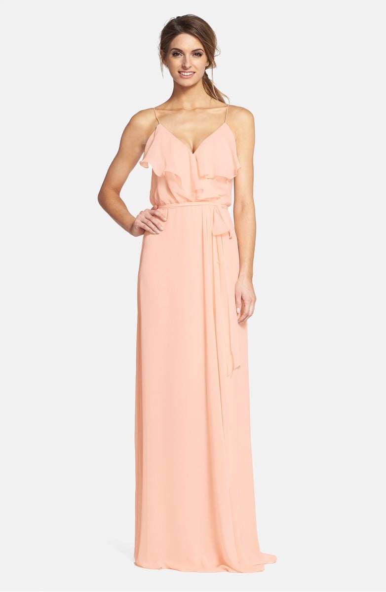 NOUVELLE AMSALE 'Drew' Ruffle Front Chiffon Gown Nude ruffle hem dresses summer wedding guest