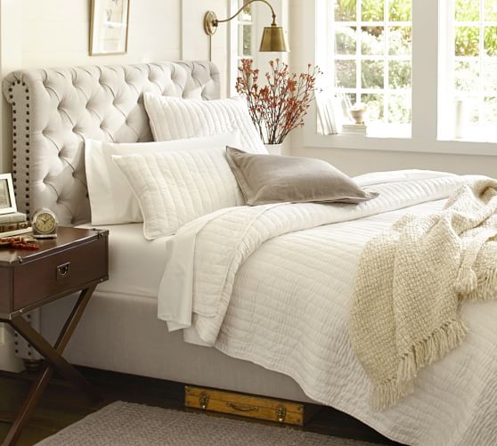Pottery Barn CHESTERFIELD UPHOLSTERED BED HEADBOARD pottery barn memorial day stock up sale