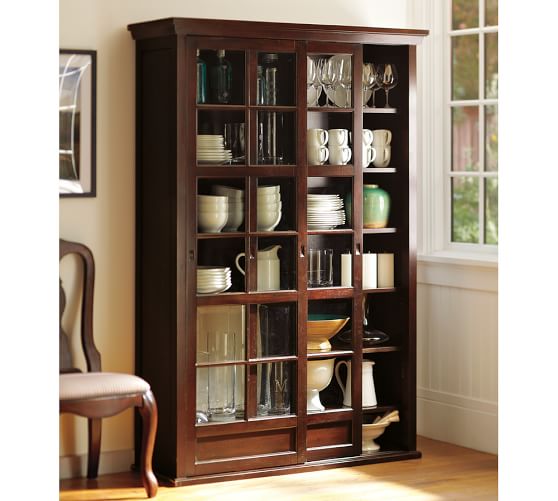 Pottery Barn GARRETT GLASS CABINET Espresso pottery barn memorial day stock up sale