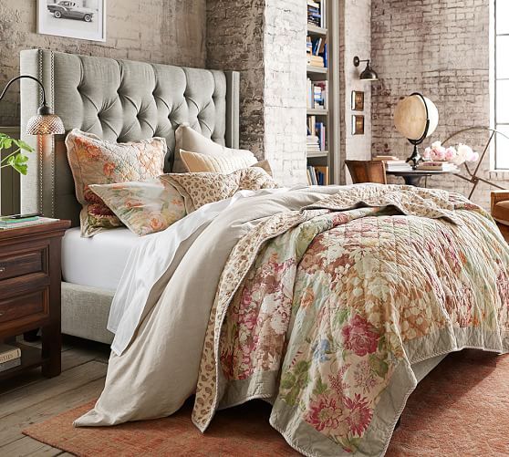 Pottery Barn HARPER UPHOLSTERED TUFTED TALL BED & HEADBOARD eco-friendly pottery barn memorial day stock up sale