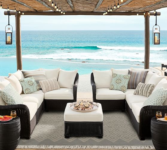 Pottery Barn PALMETTO ALL-WEATHER WICKER SECTIONAL SET - BLACK pottery barn outdoor furniture sale 50 percent off