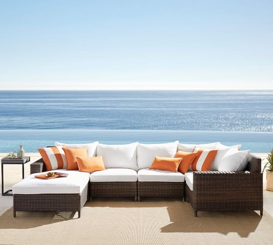 Pottery Barn TORREY ALL-WEATHER WICKER SQUARE-ARM CHAISE SECTIONAL SET - ESPRESSO pottery barn outdoor furniture sale 50 percent off