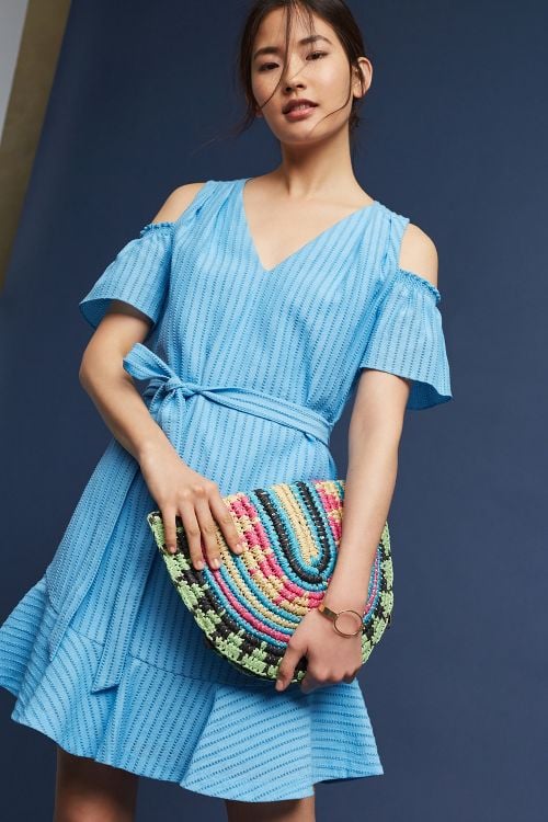 Shoshanna Francesca Open-Shoulder Dress Sky Blue ruffle hem dresses summer wedding guest