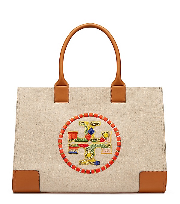 Tory Burch ELLA EMBROIDERED TOTE Natural tory burch memorial day sale