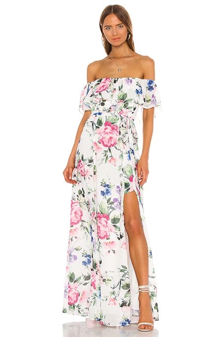 Yumi Kim Carmen Maxi Dress Splendor Pink floral print off the shoulder maxi dresses wedding guest