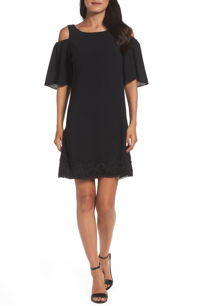ADRIANNA PAPELL Cold Shoulder Shift Dress Black cold shoulder dresses for summer wedding guest season