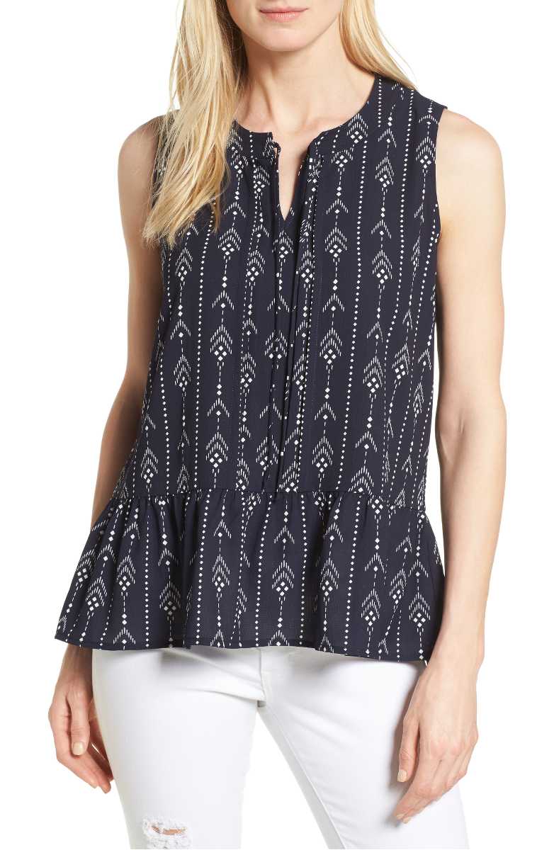 CASLON® Tie Front Tank Navy Print peplum tops summer 2017