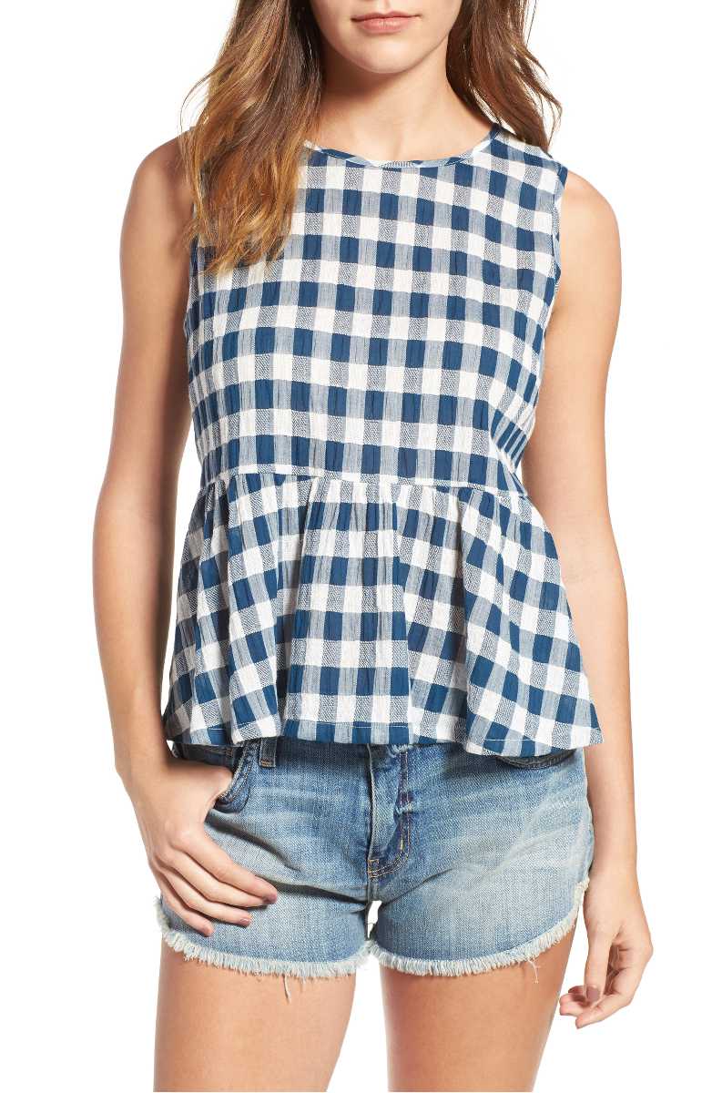 CURRENT/ELLIOTT The Peplum Tank Blue Wing Teal Check Gingham peplum tops summer 2017