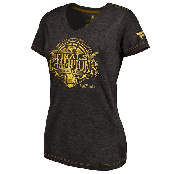 Fanatics Branded Golden State Warriors Women's Black 2017 NBA Finals Champions Gold Luxe Tri-Blend V-Neck T-Shirt