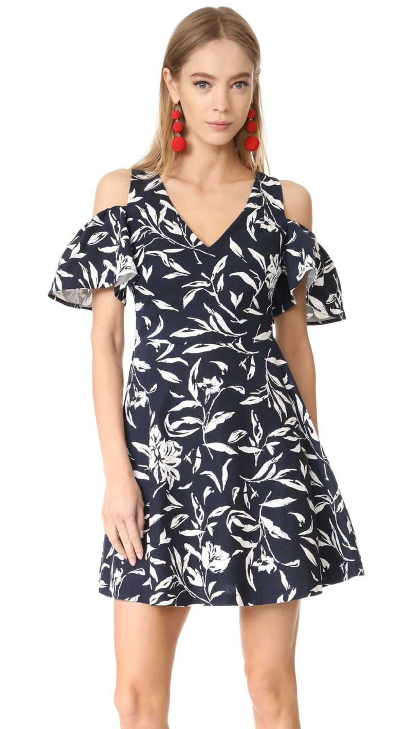 J.O.A. Flower Print Cold Shoulder Dress Navy Multi cold shoulder dresses summer wedding guest