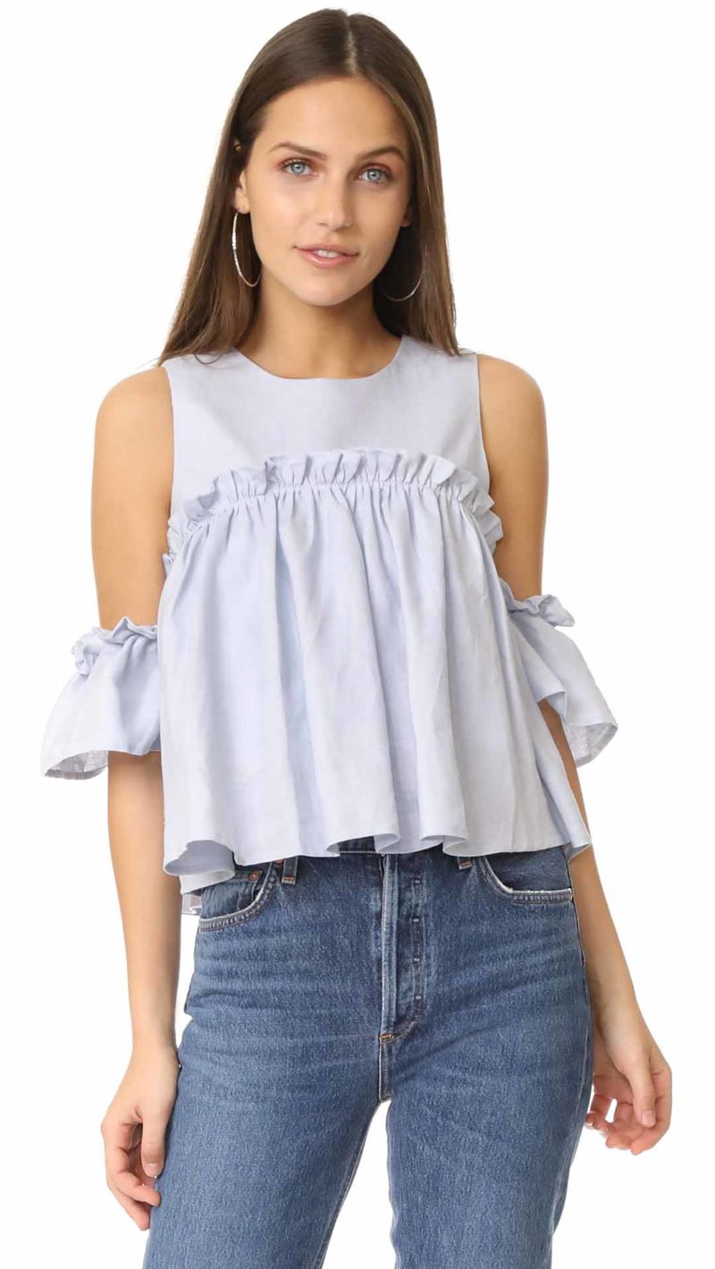 J.O.A. Layered Ruffle Cold Shoulder Top Light Blue Shopbop sale