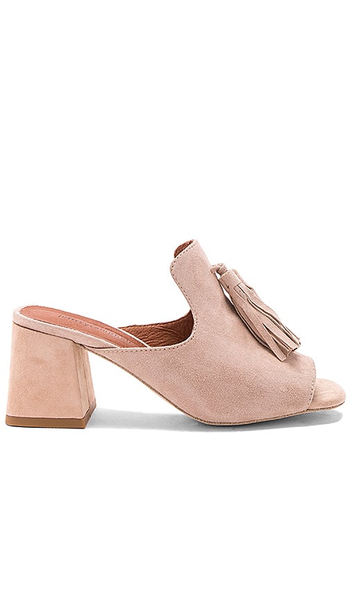JEFFREY CAMPBELL FELICITAS HEELS Natural Suede Tassel mule sandals summer 2017