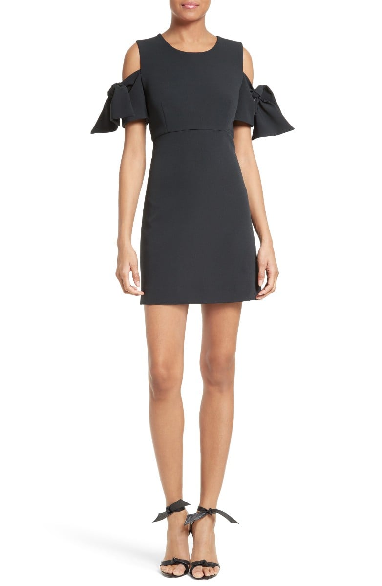 MILLY Stretch Crepe Cold Shoulder Minidress Black cold shoulder dresses summer wedding guest