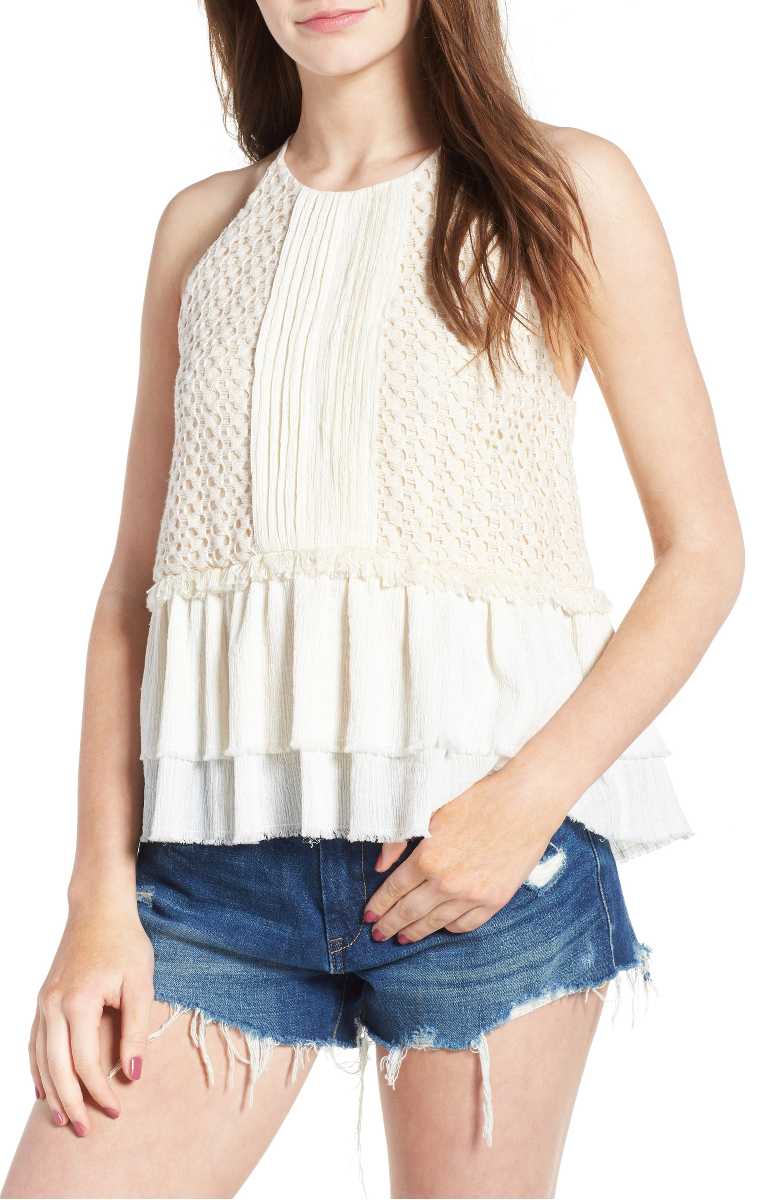 MOON RIVER Crochet Peplum Tank Natural peplum tops summer 2017