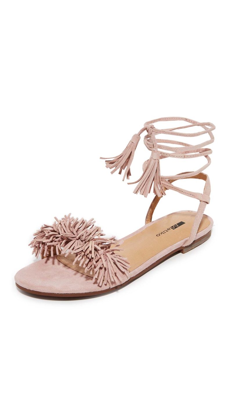 Matiko Delilah Fringe Flat Sandals Black, Blush Pink Shopbop Sale