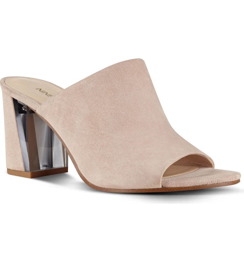 NINE WEST Gemily Block Heel Slide Sandal Natural Suede mule sandals summer 2017