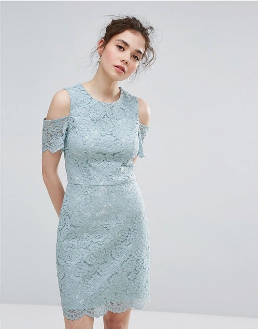 Oasis Floral Lace Cold Shoulder Mini Dress Green cold shoulder dresses summer wedding guest