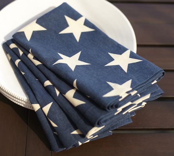 Pottery Barn AMERICAN FLAG NAPKIN, SET OF 4 4th of july party decor sale 25 percent off