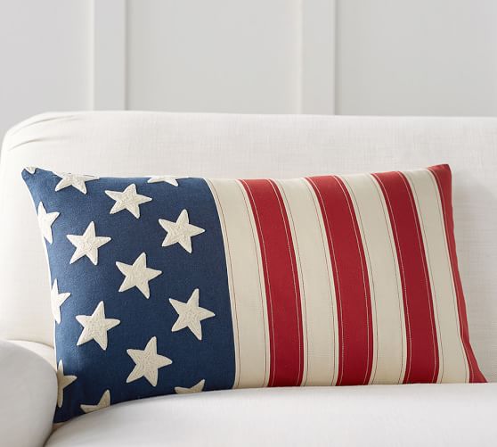 Pottery Barn FLAG EMBROIDERED LUMBAR PILLOW COVER pottery barn 25 percent off weekend sale