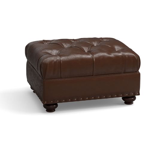 Pottery Barn LANSING LEATHER OTTOMAN pottery barn father's day gift sale