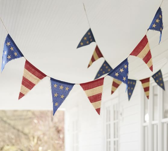 Pottery Barn LIBERTY OUTDOOR BURLAP PARTY BANNER pottery barn 25 percent off weekend sale